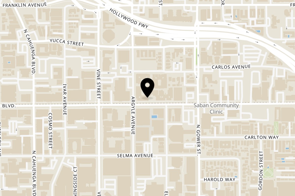 Map showing the location of Totoyama Sushi & Ramen Hollywood on 6201 Hollywood Blvd Suite 118 in Los Angeles